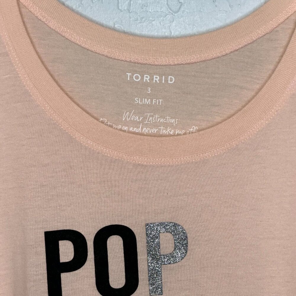 Torrid "Pop the Bubbly" Pink Crew Neck Shirt 3 3X 22/24 NWT - Picture 4 of 5